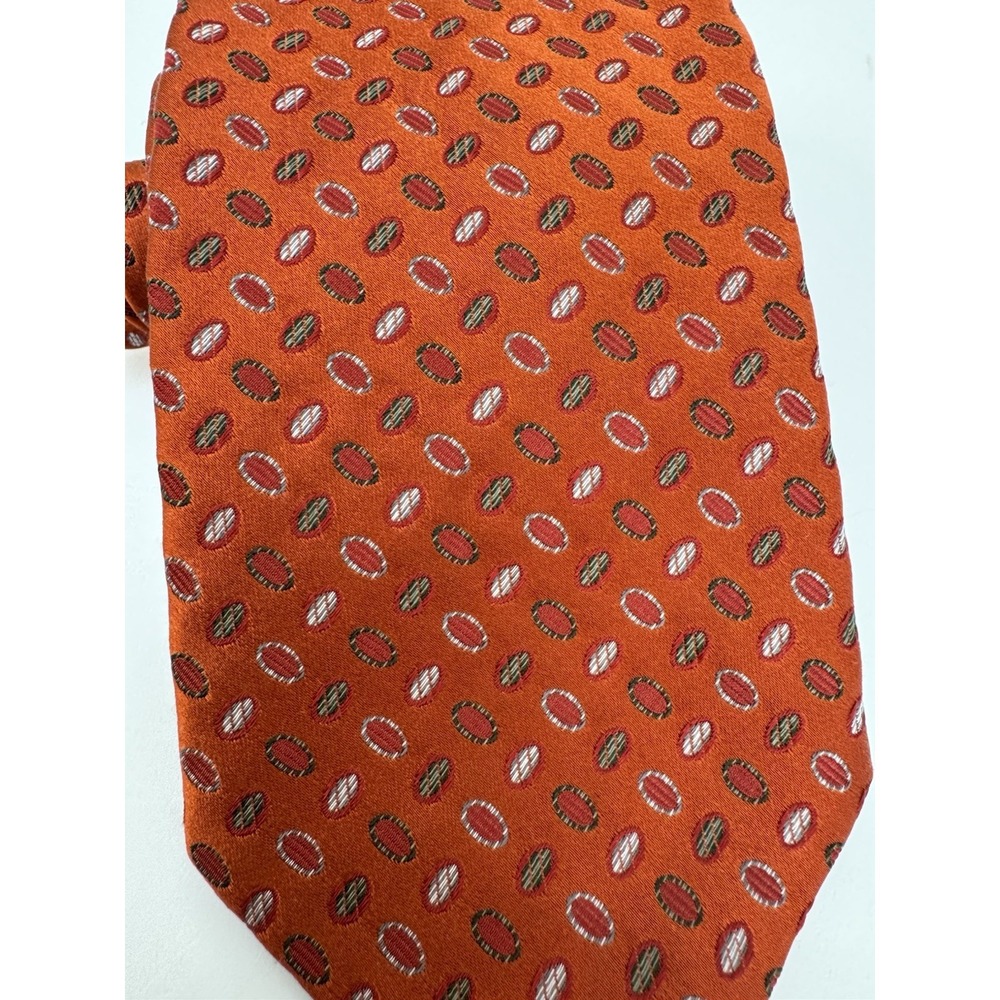 Canali Silk Tie Geometric Ovals Made in Italy Luxury Necktie Orange MINT